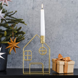 Gold Metal House Christmas Candle Holder - Brass