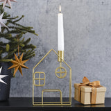 Gold Metal House Christmas Candle Holder - Brass