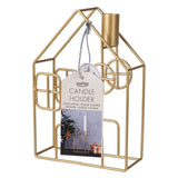 Gold Metal House Christmas Candle Holder - Brass