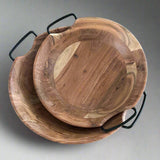 Large Acacia Wood Serving Bowl with Metal Handles