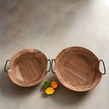 Large Acacia Wood Serving Bowl with Metal Handles