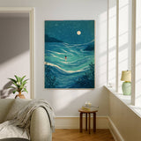 Impressionist Female Night Swim Landscape Art Print