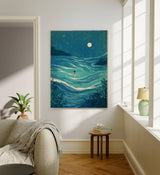 Impressionist Female Night Swim Landscape Art Print – A2