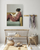 Female Reading Painting with dog Portrait Art Print    : A3