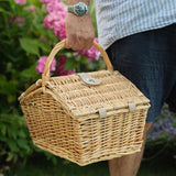2 Person Natural Wicker Green Polka Dot Picnic Basket