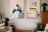 Female Reading Pastel Books Portrait Art Print  : A2