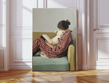 Female Reading Painting with dog Portrait Art Print    : A3