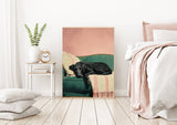 Cozy Black Dog Art Print  : A3
