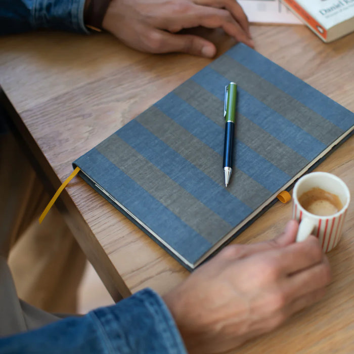 Navy/Khaki Stripe Casebound Notebook & Pen Set