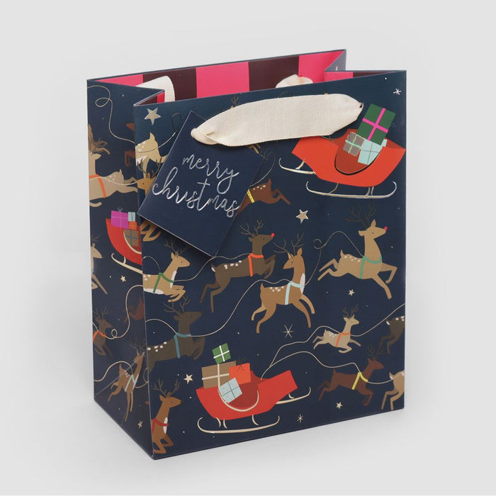 Caroline Gardner Reindeers & Sleighs Gift Bag - Medium