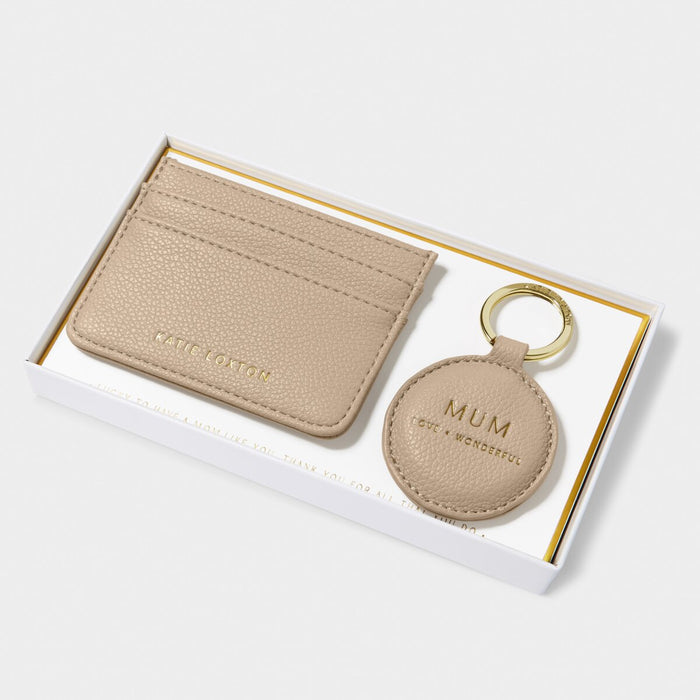 Katie Loxton Keyring & Card Holder Set 'Mum - Taupe