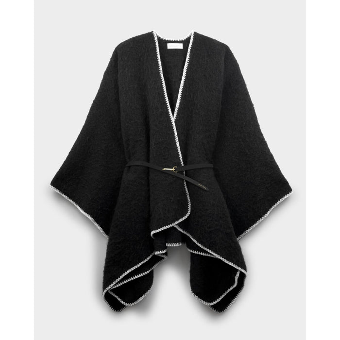 Katie Loxton Whipstitch Blanket Cape with Belt – Black | Luxury Wrap