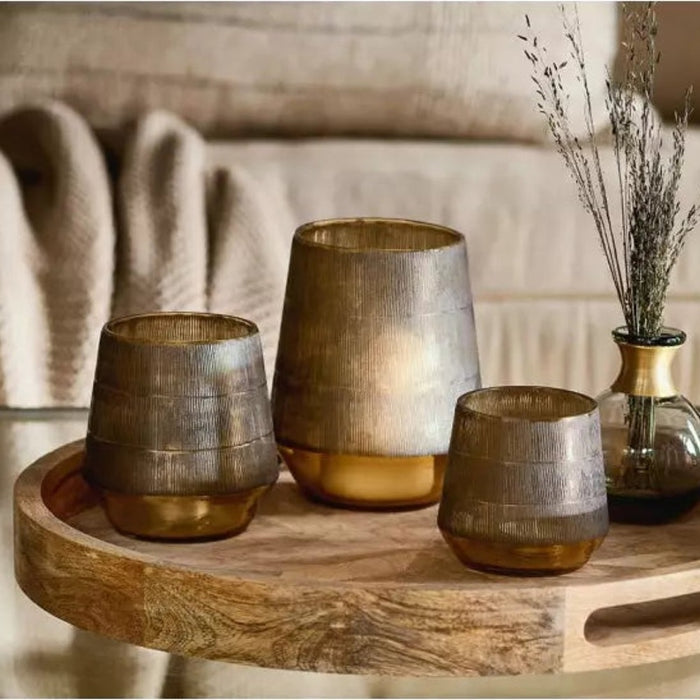 Dera Etched Glass Tealight Holder - Gold