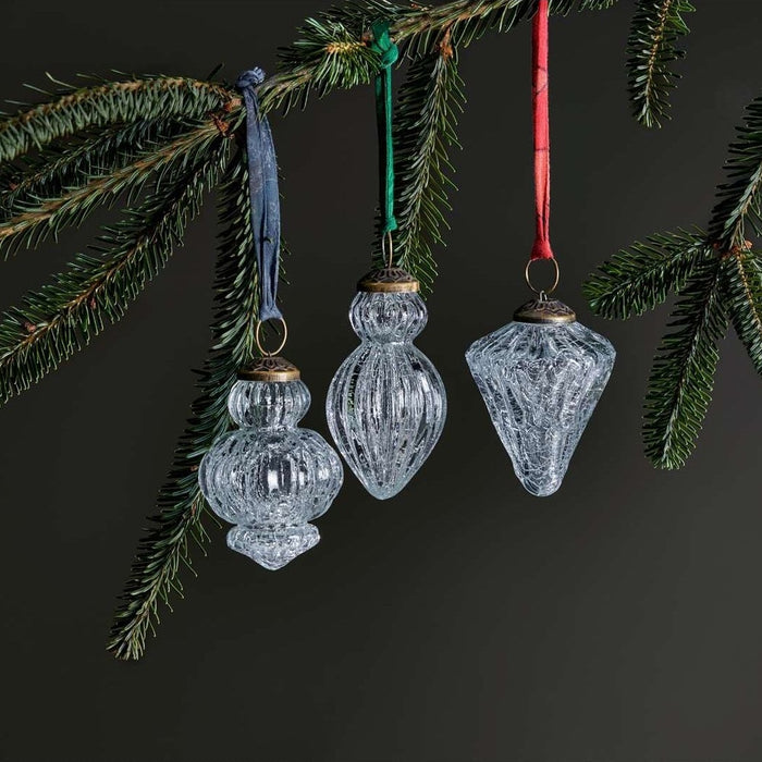 Calida Glass Baubles - Clear Crackle (Set of 3)