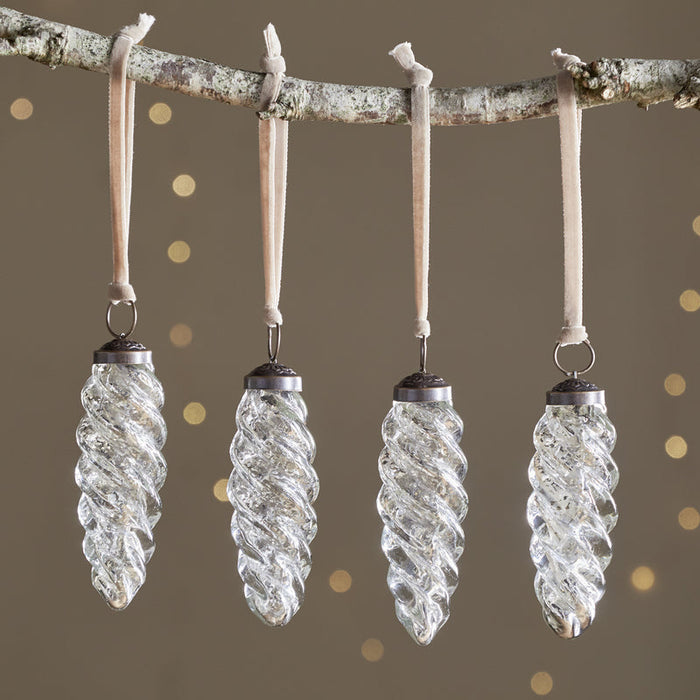 Athardi Drop Bauble - Antique Silver - (Set of 4)