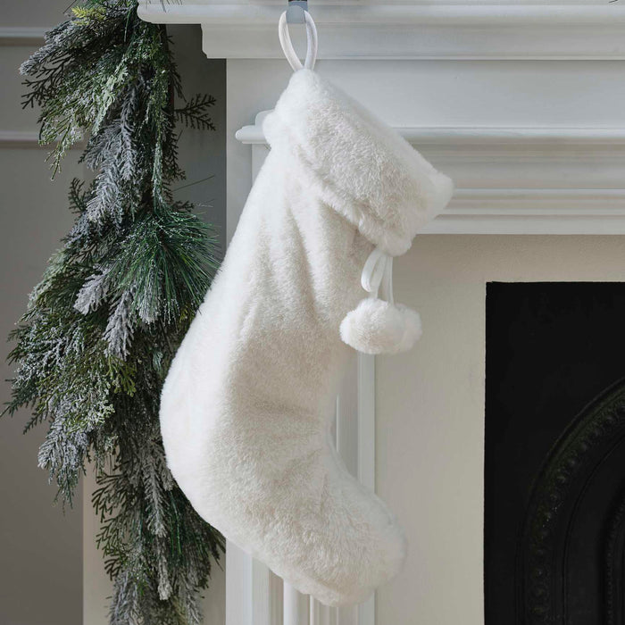 Cream Faux Fur Christmas Stocking
