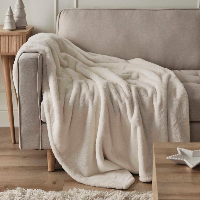 Luxury Faux Fur Throw Blanket - Cream