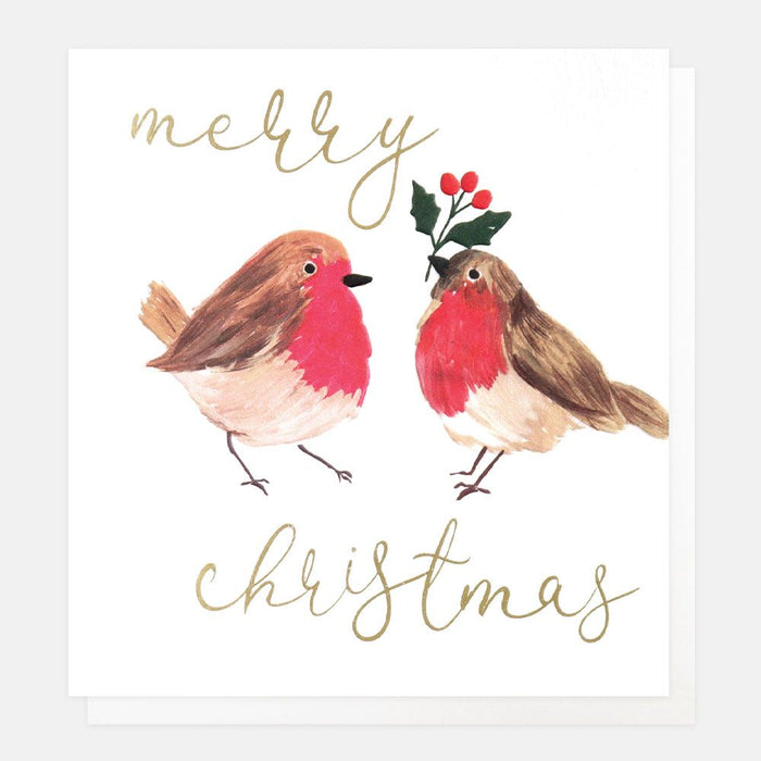 Caroline Gardner Merry Christmas Pair of Robins Charity Pack 8 Cards