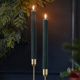 Dark Green Christmas Table Ribbed Dinner Candles (Pack 2)p