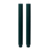 Dark Green Christmas Table Ribbed Dinner Candles (Pack 2)p