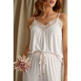 Bamboo Lace Cami Cropped Trouser PJ Set in Powder Puff