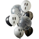 Ghosts, Confetti Bats and Black Marble Halloween Balloon Cluster
