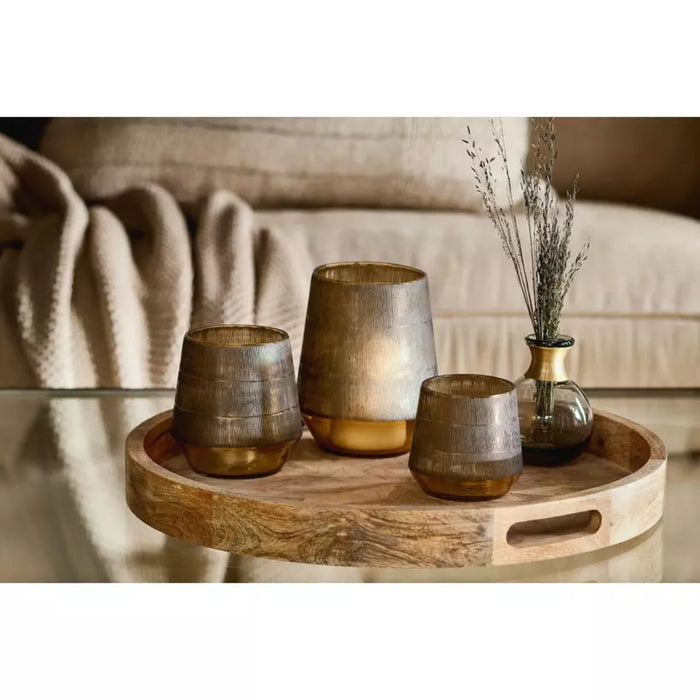 Dera Etched Glass Tealight Holder - Gold