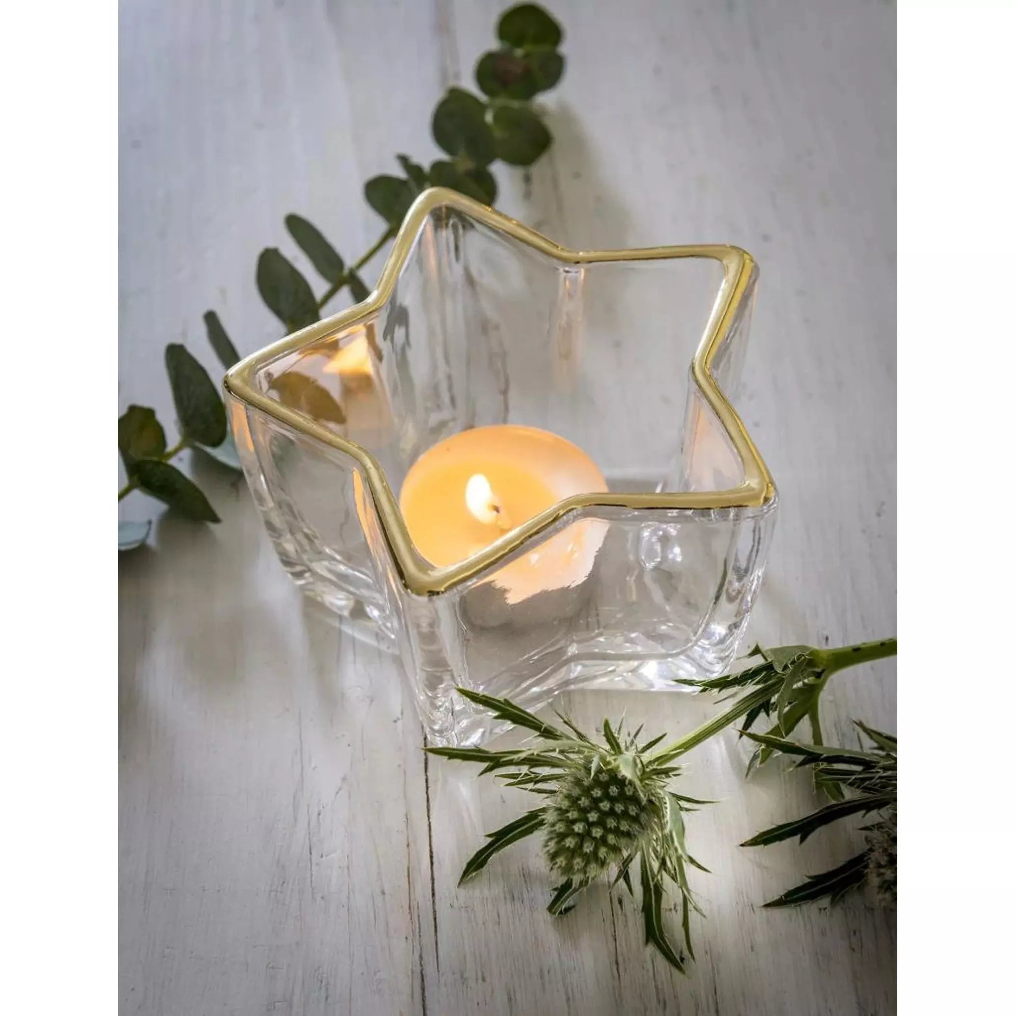 ShopGlass Star Tealight Holder Gold Rim Limetree Lifestyle