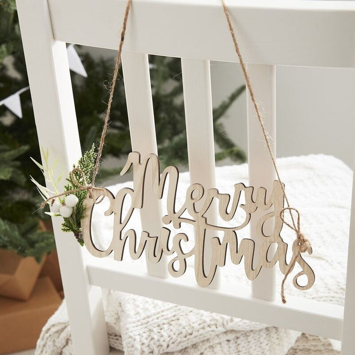Wooden 'Merry Christmas' Decorations - Set of 4
